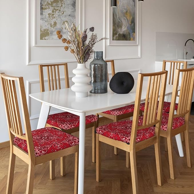 Seat Covers for Dining Room Chairsset of Set of 4, Red Bandanna Paisley Stretch Chair Seat Covers Cushion Slipcovers for Kitchen Office