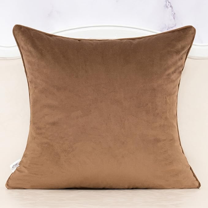 Alerfa Boho Brown Floral Throw Pillow Cover 18x18 Inch Cut Velvet Sqaure Luxury Embroidered Decorative Pillow Cover for Couch Living Room Bedroom