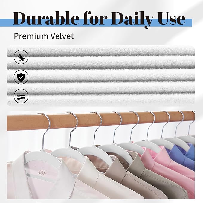 Smartor White Velvet Hangers 20 Pack, Space Saving Clothes Hangers with Tie Bar, Non-Slip Felt Hanger with Shoulder Notches, Heavy Duty Suit Hanger for Coat, Shirt, Pants, Dress