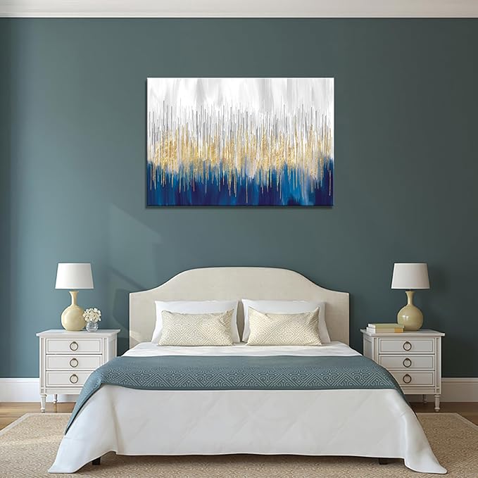 XXMWallArt FC3181 Abstract Wall Art Gold and Blue Canvas painting Artwork Painting Print for Living Room Bedroom Kitchen Home and Office Wall Decor