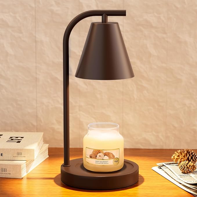 Brown Candle Warmer Lamp with Timer, Electric Candle Lamp for Scented Wax with 2 Bulbs, House Warming Gift for New Home & Gifts for Women, Candle Lamp for Jar Candles