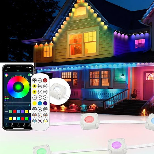 Permanent Outdoor String Lights 50ft, Smart RGB App Control with 30 LEDs, LED Eaves Lights IP67 Waterproof, House Roof Outdoor Lighting for Party, Daily, Halloween,Christmas,Garden