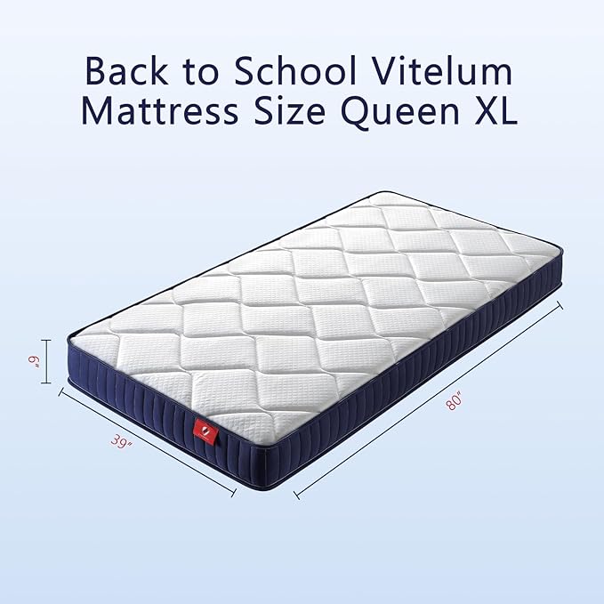Twin Mattress, 6 Inch Hybrid Innerspring Memory Foam, Back to School Medium Soft, Motion Isolation,Pressure Relief, White and Blue