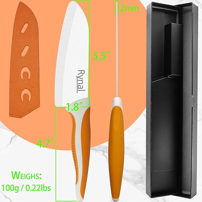 Ceramic Knife - 5.5" Chef's Santoku Knife - Light, Precise, Sharp Ceramic Kitchen Knife with Cover & Soft Grip