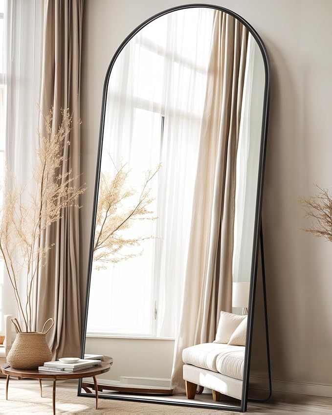 Suidia Full Length Mirror, 71"x32" Floor Standing Mirror Freestanding, Full Body Mirrors with Stand for Bedroom, Hanging Mounted for Living Room Cloakroom, Black, Arched Style