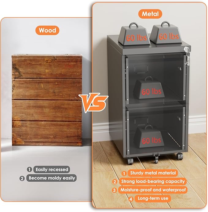 2 Drawer Mobile File Cabinet, Metal Under Desk Cabinet with Lock Name Card Holder for Office Home, Legal/Letter Size, W14.57”x D17.36”x H25.79”, Assembly Required