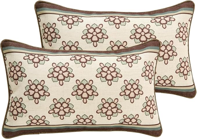 Design Lumbar Brown Floral Linen Throw Pillow Covers 12"x20" Pack of 2, White Simple Elegant Daisy Pattern Cushion Covers Decor Pillowcases for Bed,Living Room,Outdoor,Car