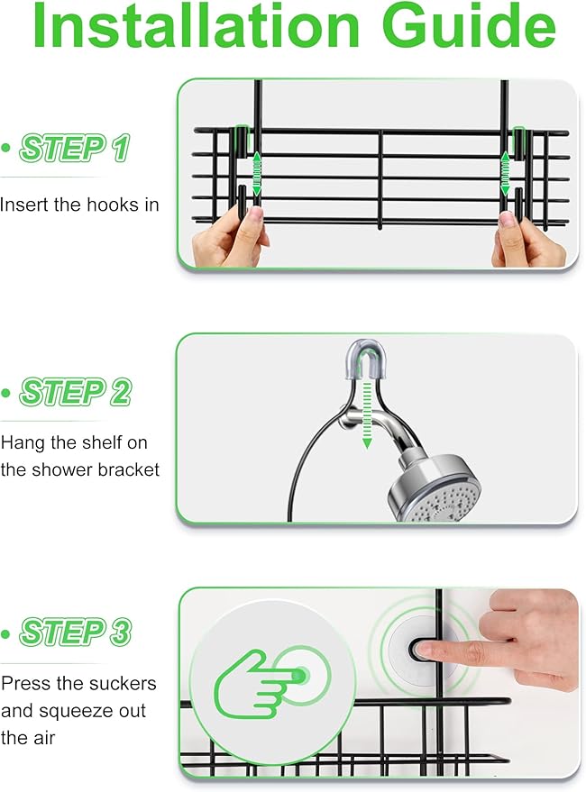 SMARTAKE Hanging Shower Head Caddy, Rustproof Bathroom Shower Shelf Organizer, SUS201 Stainless Steel Over The Storage Rack, for Toilet, Bathroom, Black