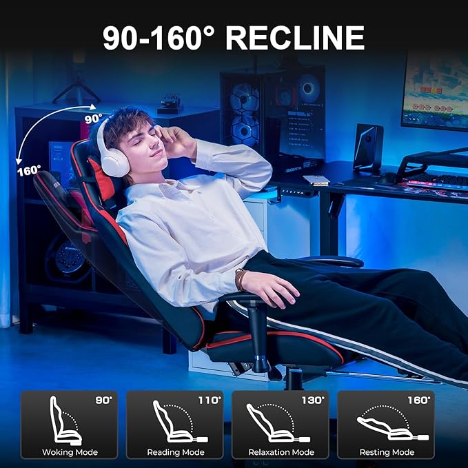 GTRACING Gaming Chair with Footrest, High Back Computer Chair Ergonomic Game Desk Chair Racing Executive Adjustable Swivel Rocker with Headrest and Lumbar Support