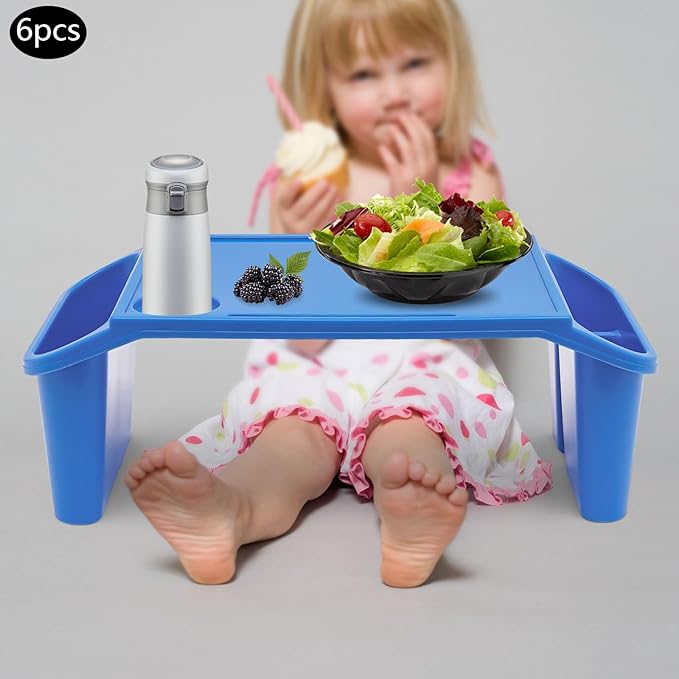 Kids Lap Desk Tray Set of 6, Portable Activity Table, Stackable Plastic Tray for Drawing, Writing, Eating, Classroom, 19.69" L x 9.84" W x 7.09" H, Blue
