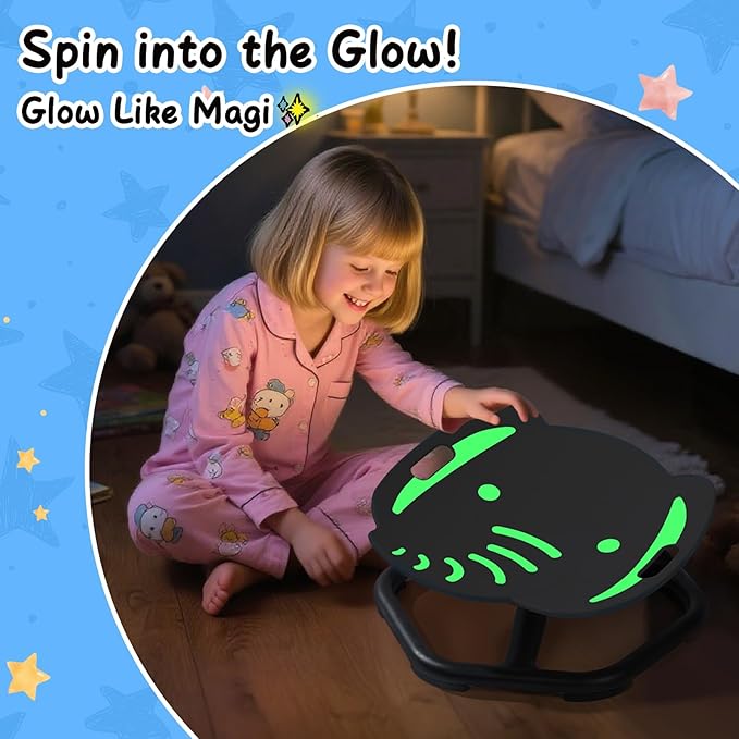 Glow-in-The-Dark Elephant Sensory Spinning Chair for Kids, Autism Sensory Toys, Sit and Spin Swivel Seat for Autistic Children, ADHD & Sensory Room Must Haves, Boosts Balance, Ages 3+ (Grey)