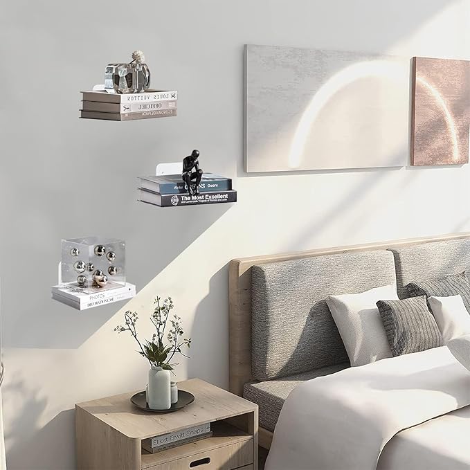 Invisible Floating Bookshelf - Modern White Wall Mount Metal Shelves for Room, Bedroom Bookcase, Small Bookshelf with Minimalist Design, Sleek Storage for Books & Decoratives（4PCS）