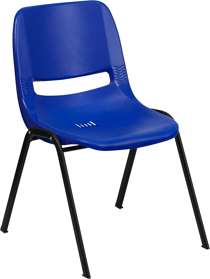 EMMA + OLIVER Kid's Navy Ergonomic Shell Stack Chair - Black Frame and 14" H Seat