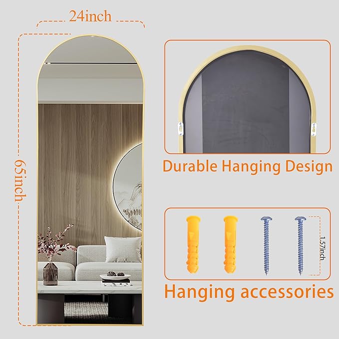 Full Body Mirror,Full Size Mirror,65"x24"Gold Full Length Mirrors,Arched Full Length Mirrors,espejos para dormitorio(Gold)