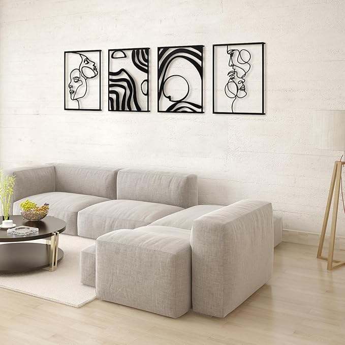Art3d Metal Wall Art, Set of 4 Black Wall Decor for Living Room Bedroom Hallway Dining Room, Line Art Wall Décor, Life and Romance Story theme Minimalist Wall Art Style