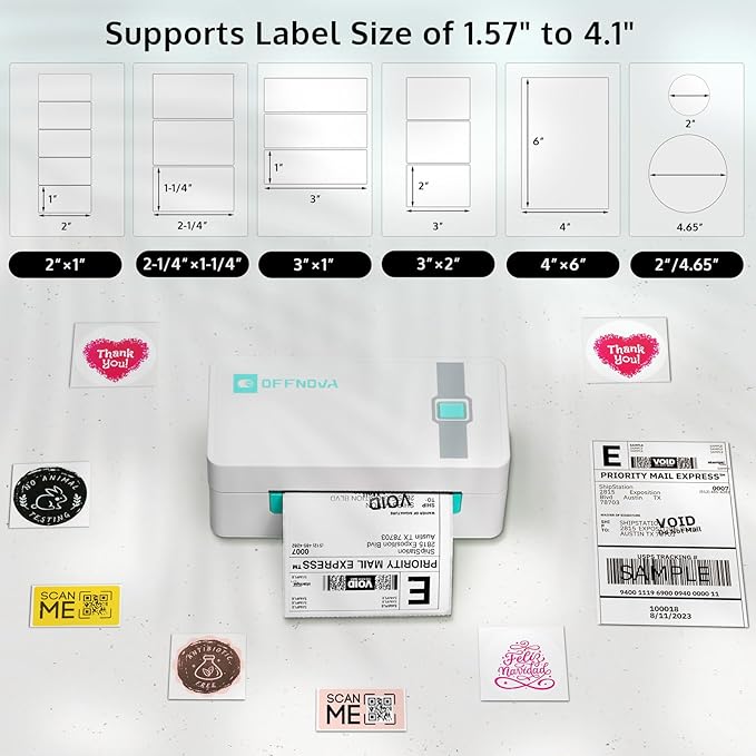 OFFNOVA Shipping Label Printer, Bluetooth Thermal Label Printer 4x6 for Small Business and Shipping Packages, Supports Windows Mac iOS Android, Works with USPS Ebay Shopify Etsy