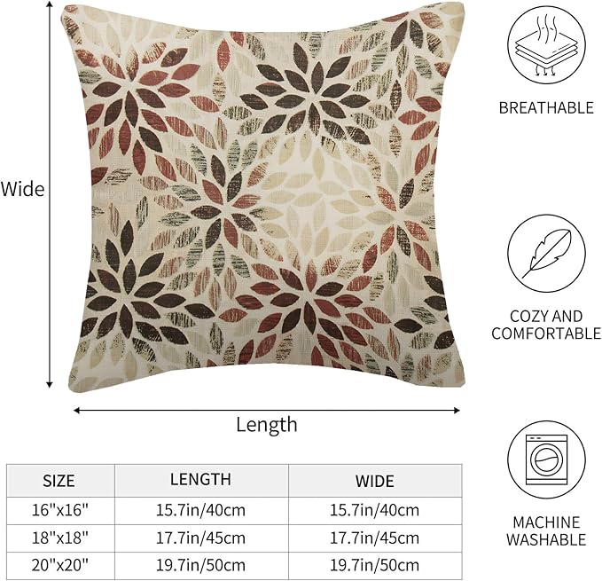 Burgundy Red Brown Pillow Covers 20x20 Inch Set of 2 Summer Rust Geometric Flower Outdoor Decorative Throw Pillows Farmhouse Dahlia Pillow Case Linen Square Cushion Cover for Home Sofa Bedroom