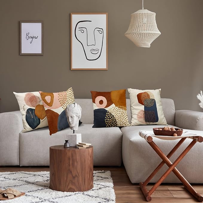 Jartinle Burnt Orange Abstract Throw Pillow Covers 18x18 Set of 4 Mid Century Modern Pillow Covers Geometric Minimalist Decor for Couch Home Decor