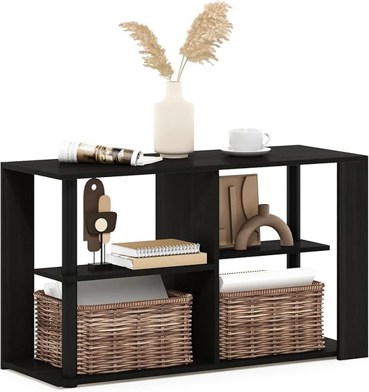 Furinno Romain Narrow End Table with Shelves, Espresso/Black
