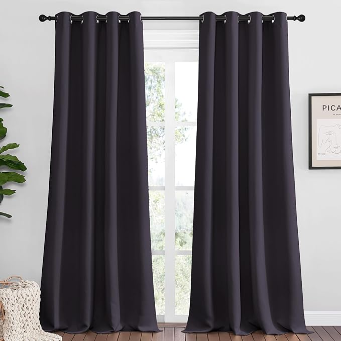 NICETOWN Greyish Purple Blackout Curtains 96 inches Length for Living Room, 2 Panels, 55" Wide, Thermal Insulated Long Drapes for Large Window