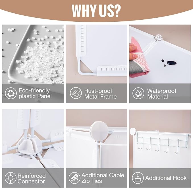 Neprock 16 Cubby Storage Organizer, Closet Clothes Storage Organizer, Cube Shelves Closet Organizers and Storage Shelves for Clothing Storage with Hammer, Bookshelf for Kids (White)