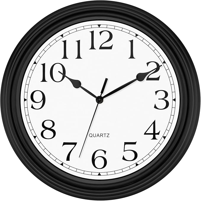 Foxtop 14 Inch Wall Clock Battery Operated Silent Non-Ticking Round Classic Vintage Retro Wall Clock Decorative for Living Room Kitchen Home Office (Black)