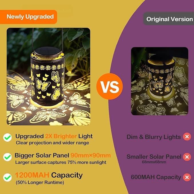 Upgraded Butterfly Solar Lights for Outside Garden Decor, Hanging Solar Lanterns Outdoor Waterproof Metal Butterfly Decorations for Patio, Yard, Pathway, Porch, Birthday Gifts for Women