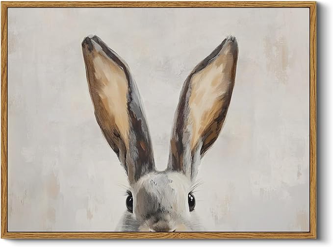 InSimSea Framed Canvas Wall Art Funny Bunny Prints Wall Decor Cute Rabbit Ears Pictures Aesthetic Room Décor Animals Artwork for Kids Room, Living Room, Bedroom or Festive Spaces 12x16In