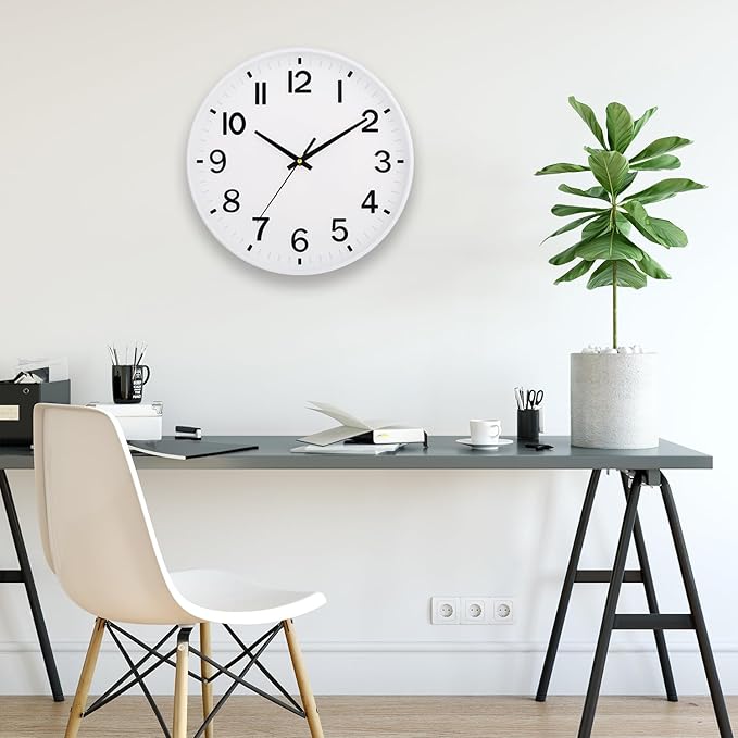 HZDHCLH White Wall Clocks Battery Operated 12 inch Silent Non Ticking Modern Wall Clock for Living Room Bedroom Kitchen Office Decor