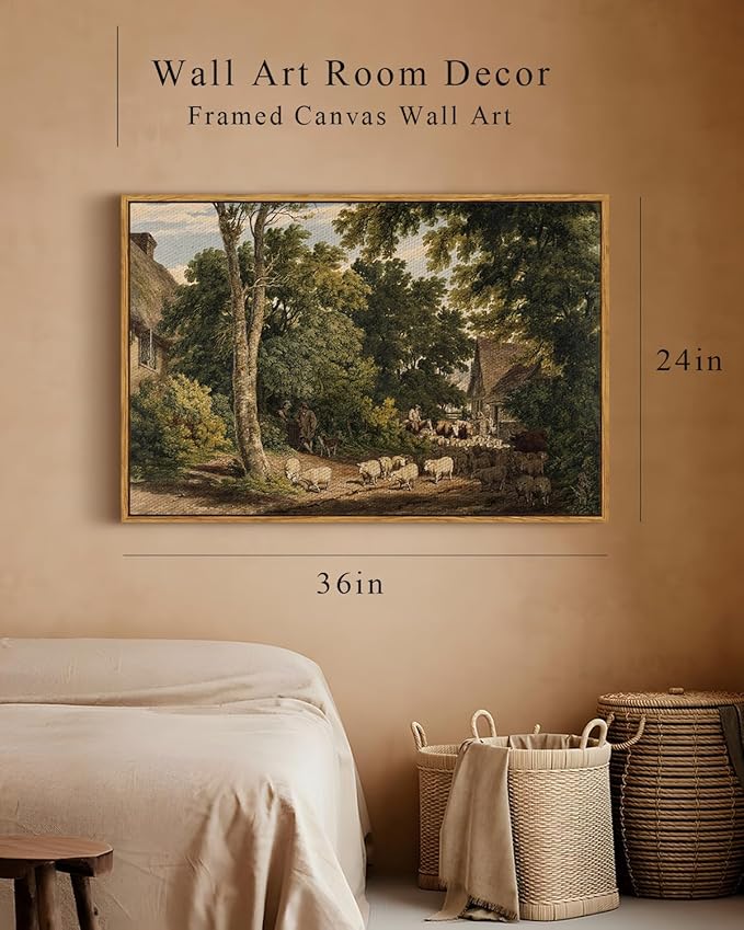 InSimSea Framed Canvas Wall Art Vintage Decor, Room Decor Classical Countryside Landscape Farmhouse Painting, Large Prints Artwork, Wall Art for Living Room Badroom Bathroom, 24"x36"