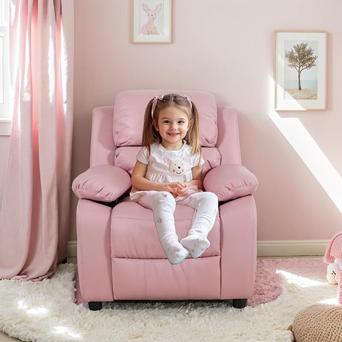 JC Home Macaron Kids Reclining Chair Leather Recliner Sofa Push Back Toddler Youth Children Child Ages 2-8