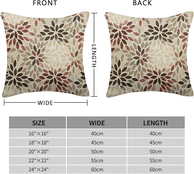 Burgundy Red Brown Pillow Covers 24x24 Inch Set of 2 Summer Rust Geometric Flower Outdoor Decorative Throw Pillows Farmhouse Dahlia Pillow Case Linen Square Cushion Cover for Home Sofa Bedroom