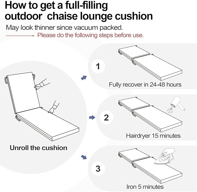 Crestlive Products Chaise Lounge Cushions Outdoor Set of 2, 72x21 Inch, Water Resistant Lounge Chair Cushions for Outdoor Furniture, Patio Cushions for Pool, Lawn, Light Gray