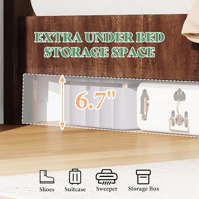 AMERLIFE King Size 51.2" Wood Bed Frame, Rustic Platform Bed with Spliced Headboard, Wood Slats Support/Noiseless/Reclaimed Barnwood//No Box Spring Needed