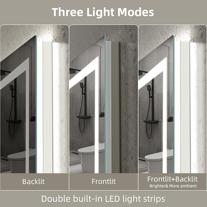 LED Mirror for Bathroom, 77x36 Inch Backlit + Front Lighted Bathroom Vanity Mirror with Lights for Wall, Double Light Strips, 3 Colors, Shatter-Proof, Anti-Fog and Brightness Memory