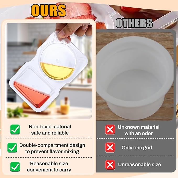 20 Pack Reusable Snack Containers with Lids - Double Compartment Sauce Cups with 20 Forks, Microwave Safe Portion Control Containers for Meal Prep, Take-out, Party & Travel