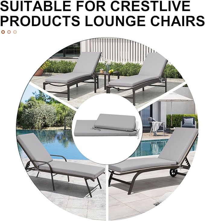 Crestlive Products Chaise Lounge Cushion Outdoor, 72x21 Inch, Waterproof & 3-Year Fade Resistant Lounge Chair Cushion for Outdoor Furniture, Patio Cushion for Pool, Lawn, Light Gray