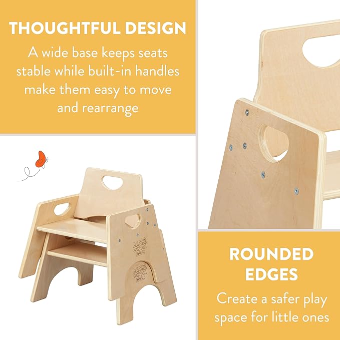 Wooden Toddler Chairs, 8", Stackable Chairs, Natural, 2-Pack