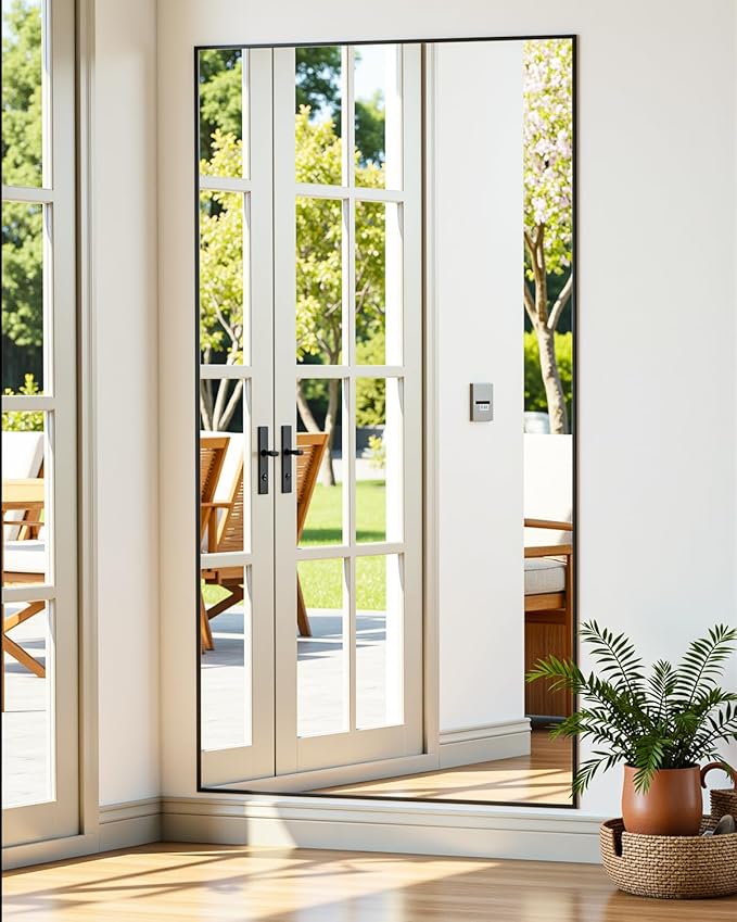 Suidia Full Length Mirror, 58"x21" Floor Standing Mirror Freestanding, Full Body Mirrors with Stand for Bedroom, Hanging Mounted for Living Room Cloakroom, Black, Rectangular Style