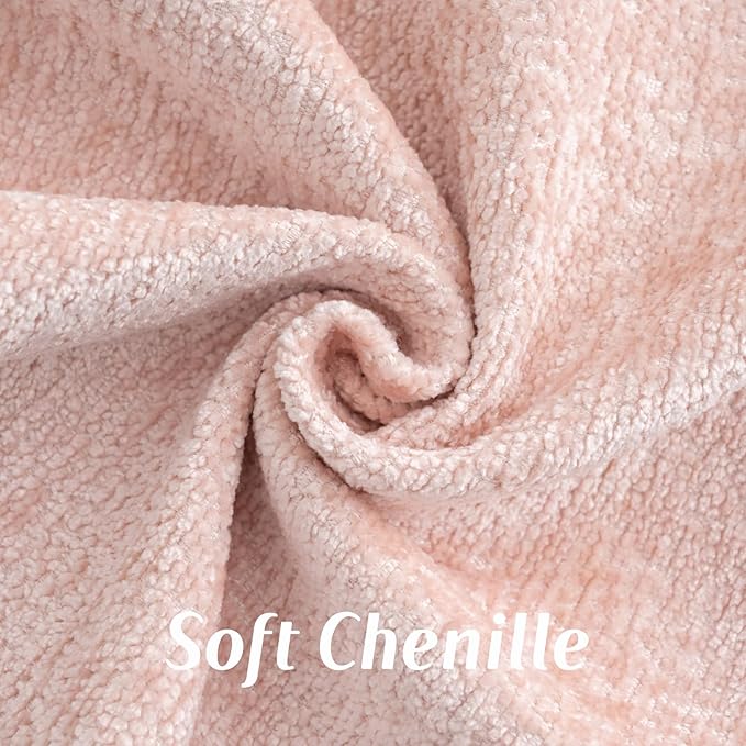 FUTEI Pink Chenille Throw Pillow Covers 24x24 Inch Set of 2,Soft Cozy Bound Edge Design European Cushion Cover,Home Decor for Couch Bed Living Room