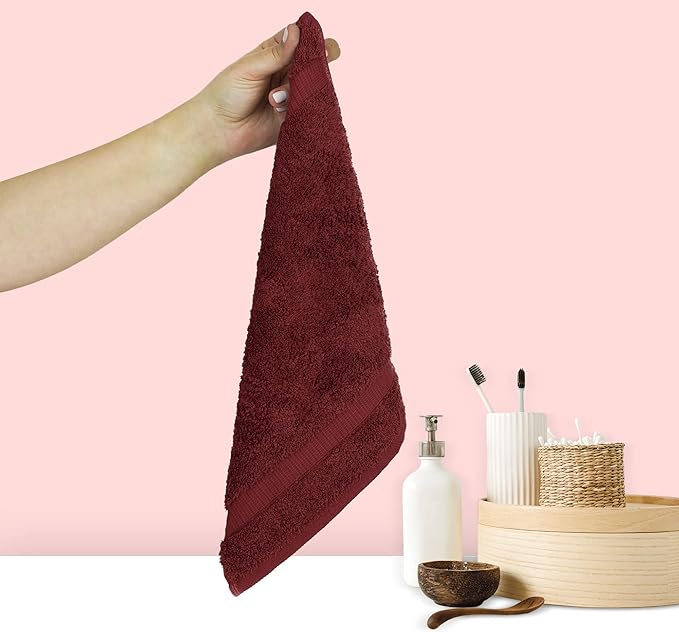 Chakir Turkish Linens 100% Cotton Premium Turkish Towels for Bathroom | 13'' x 13'' (6-Piece Washcloth, Cranberry)
