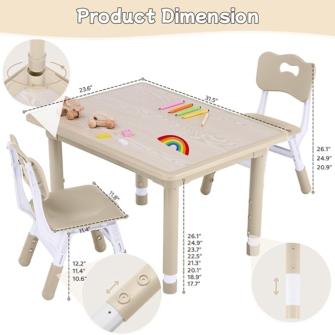 Toddler Table and Chair Set, Height Adjustable-Upgrade Kids Table and 2 Chairs for Ages 3-8, Multi-Activity Toddler Play Table with Graffiti Desktop for Home/Daycare/Classroom