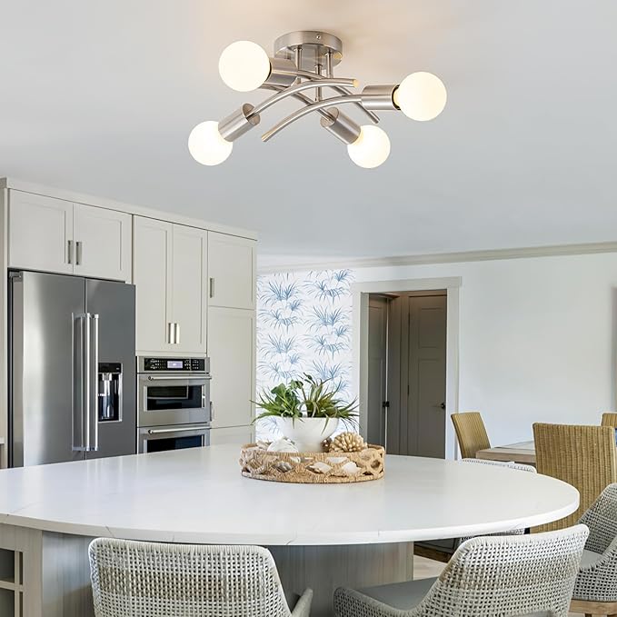 WILON Semi Flush Mount Ceiling Light Fixture, Modern Flush Mount Ceiling Lights, Brushed Nickel 4-Light Sputnik Ceiling Light Fixture with E26 Bulb Base for Hallway Farmhouse Kitchen Bedroom