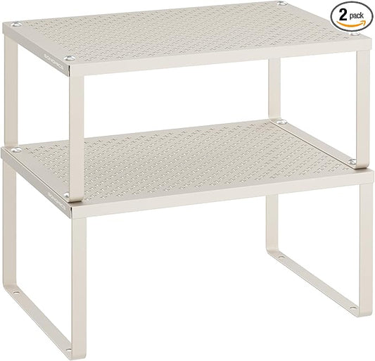 SONGMICS Spice Racks, Set of 2 Metal Cabinet Shelf Organizers, Countertop Organizers, Shelf Risers, Stackable, Expandable, Oatmeal Beige UKCS001K01