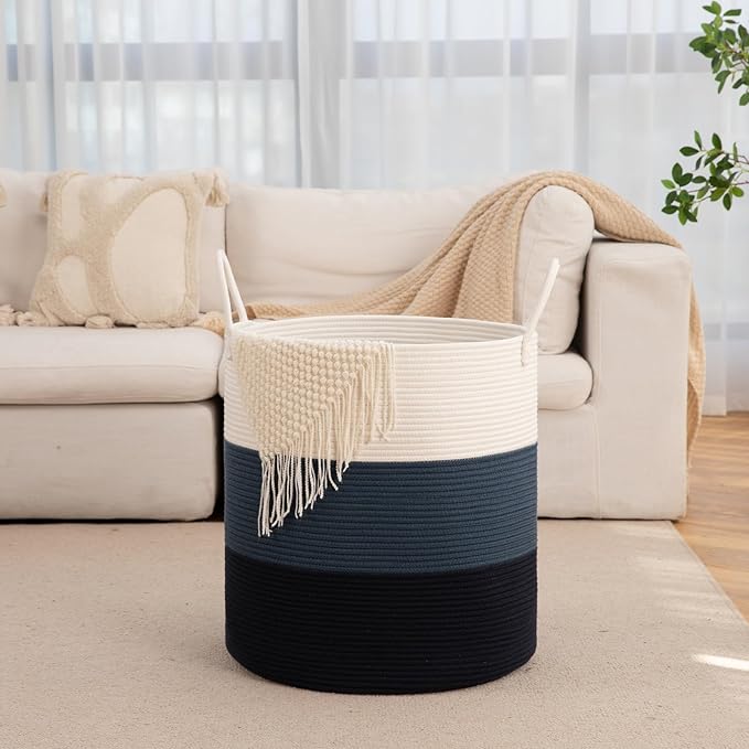 OIAHOMY 100L Laundry Hamper, Dirty Clothes Hamper for Bedroom, Collapsible Laundry Basket, Large Blanket Basket, Nursery Hamper with Handle, Blanket Storage for Living Room-18.5x21inches-Gradient Blue