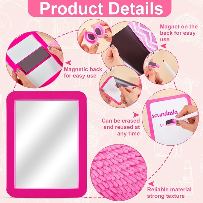 Locker Accessories Kit Back to School Essentials Include Magnetic Wallpaper Mirror Locker Carpet Whiteboard with Dry Erase Marker and Locker Organizer Supplies for Girls School Office (Rose Red, Pink)