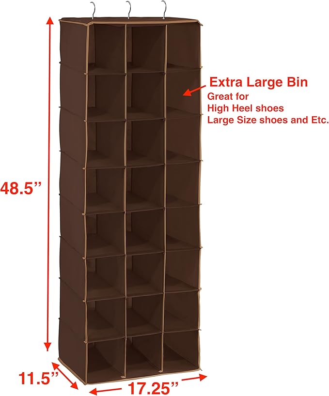 Simple Houseware Hanging Closet Organizers 24 Section Shoe Shelves, Brown
