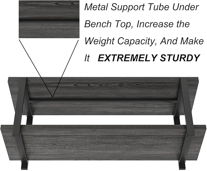 FOLUBAN 47 Inch Shoe Storage Bench, Rustic Wood and Metal Entryway Bench for Hallway Front Door Entrance, Vintage Indoor Shoe Rack Bench Seat for Bedroom Living Room, Dark Gray