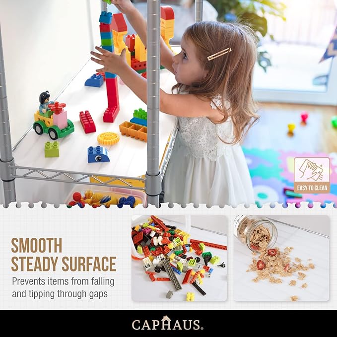 CAPHAUS NSF Adjustable Height Wire Shelving Unit w/Liner, 5-Tier Metal Steel Storage Shelf for Basement, Garage, Utility Organizer, No Wheels, Black