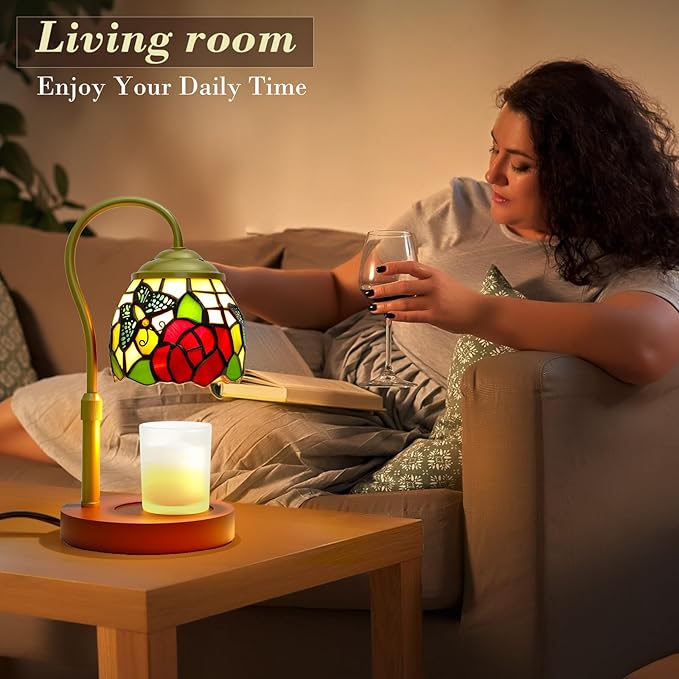 Candle Warmer Lamp with Timer Dimmer, Adjustable Height Candle Warmer for Jar Candles, Birthday Gifts for Women New Home Bedroom Decor Tiffany Butterfly Style Stained Glass with 2 Bulbs